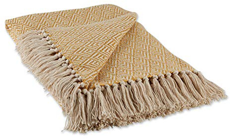 DII Diamond-Überwurf-Kollektion Gestreifte Tischplatte mit Fransen, Baumwolle, Honey Gold, 50x60
