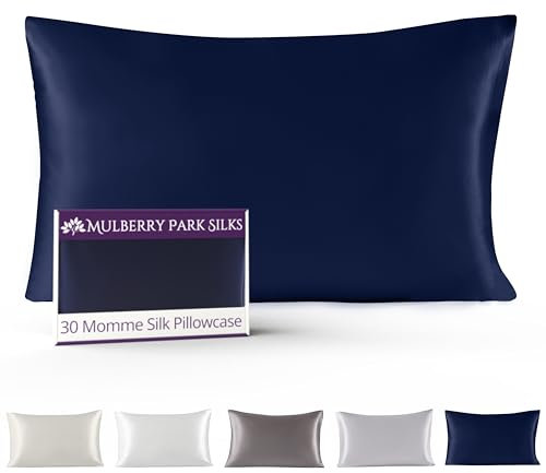 Mulberry Park 30 Momme Seide Kissenbezug – reine Seide Kissenbezug für Haar und Haut, Güteklasse 6A, Charmeuse Weave Maulbeere, echte Seide, 1 Stück, Marineblau (King Size 50.8x91.4 cm)