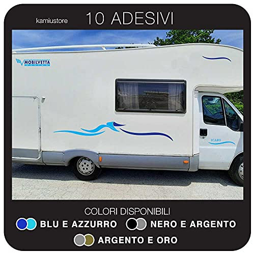 kamiustore Adesivo Mobilvetta Icaro per Camper in Vinile - Kit 10 Adesivi componibili per Camper - Adesivi mobilvetta (Nero/Argento)