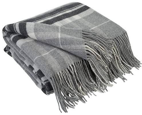 LYHome Kaschmir Decke mit Merino - Luxus Tagesdecke Kuscheldecke Wolldecke Sofadecke und Couchdecke, Sofa Wohndecke Plaid Überwurfdecke Sofaüberwurf, Couch Überwurf 140x200 cm, Grau Tartan