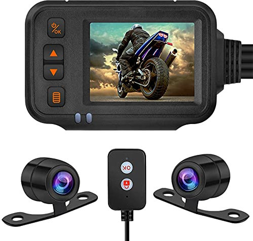 Qezodsx Camera Dash Cam, 2Inch IPS Screen 1080P+720P Dual AHD Bike Dashcam G-Sensor Parking Mode Driving Recorder Black