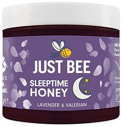 Just Bee Sleeptime Honey (260g) | Pure natural honey with Lavender flavour, Valerian Root and Vitamin B | Raw and Unpasteurised | Vitamin Rich | For Nightly Bedtime Routine