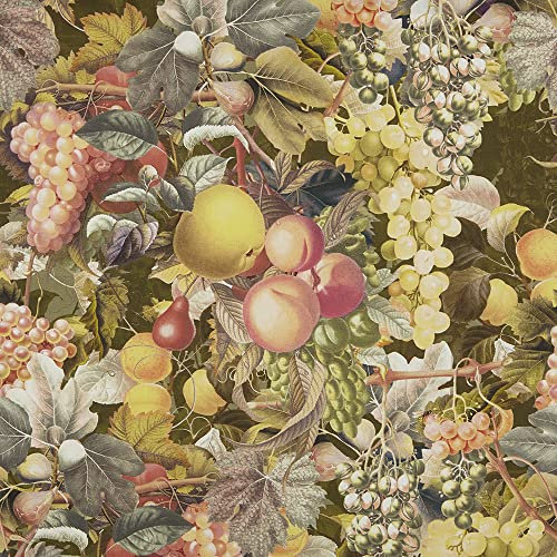 Kt KILOtela - Leinwandstoff, digital Bedruckt, Half Panama aus Bio-Baumwolle, Standard 100 von Oeko-Tex, 100 cm Länge x 280 cm Breite, Bacchus, Obst, Braun, Gelb - 1 Meter