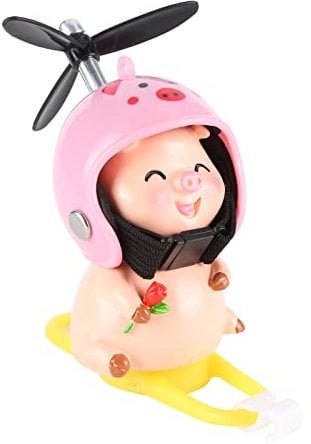 Niedlichen Gummi Schweinchen Auto Ornament,Fahrrad Bell Fahrradklingel Fahrraddekorationen Fahrradglocke Niedlich Schwein Fahrrad Hupe mit Propeller Helm für Auto Fahrrad Auto Ornament Lenker Zubehör