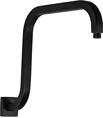 PHASAT S Shaped Square Shower Arm with Flange,High Rise Shower Head Extension Arm Matte Black,PU9H03