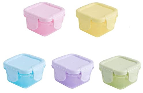 Pot Bebe Conservation,5 PCS Petits Pots en Plastique Mini Pots de Sevrage avec Couvercles Boîtes de Rangement pour Aliments pour Bébés Récipient Alimentation Congélateur Pots Alimentaires 60ML