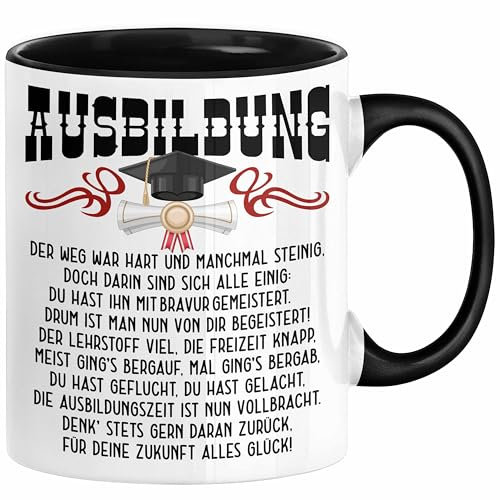 Trendation - Ausbildung Bestanden Geschenk Tasse Geschenkidee Bestandene Prüfung Abschluss 2025 Lustiger Spruch (Schwarz)