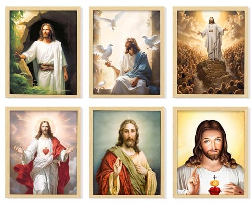 97 Decor Jesus-Bilder für die Wand – Christus-Poster, Wandkunstdrucke, Katholisches Heiliges Herz, Religiöse Dekoration, Gott-Porträtgemälde (20,3 x 25,4