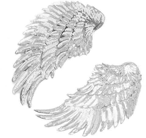 Flügel Zum Aufnähen, 2 Stück, Glitzer-Pailletten, Silberflügel-Design, Bestickte Aufnäher, Bestickte Applikationen, Aufnäher Zum Basteln von Kleidung, Kleiderapplikationen