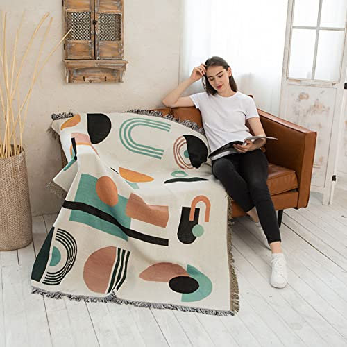 LumiSyne Doppelseitige Baumwolle Gewebt Decke Überwurf Mit Quaste Dschungel Böhmische Stil Wandteppich Kuscheldecke Dekorative Decke Für Bett Couch Sessel Camping Decke Tischdecke Teppich 160x130cm