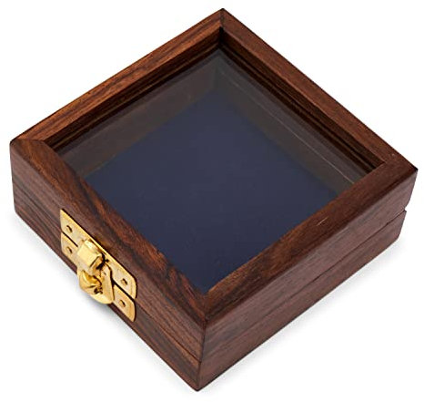 NKlaus Holzbox mit Glasdeckel und Messingverschluss: 8,5x8,5x3,5cm groß. Ideal für maritime Dekorationen und kleine Gegenstände 11624