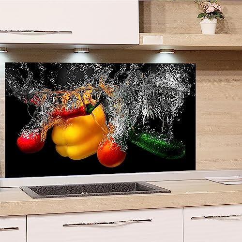 GRAZDesign Spritzschutz Küchenrückwand Glas Küche für Herd & Küchenspüle, Schwarz Gemüse - Glasplatte für Rückwand Küchenwand Wandschutz 60x40cm