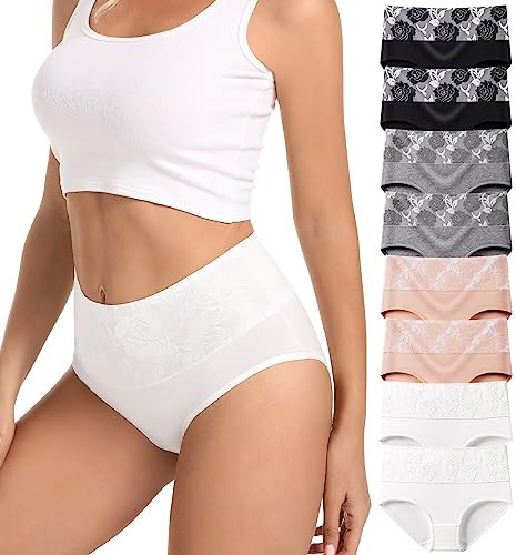 HAVVIS Unterhosen Damen Stretch Baumwolle Hohe Taille Slips Weich Atmungsaktiv Bequeme Unterwäsche Mehrpack (XL, A01-8er Pack - Mehrfarbig 02)