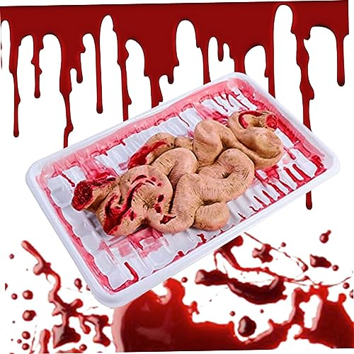Gcroet Halloween Finto intestino con Parti del Corpo reciso Vassoio realistici insanguinati Artificiali intestini Falsi organi Falsi per la Festa del Club del Bar di casa infestato