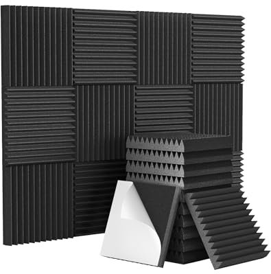 12 Pack-30×30×5 cm Selbstklebende Akustikschaumplatten, TONOR Pyramide Entworfene Schallkanäles für die Absorption von Echos, Schallabsorbierende Schaumstoffe Geeignet für Haus und Studio, Schwarz