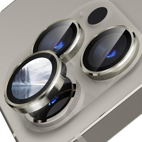 CloudValley [3 Pièces Protection Objectif Caméra Arrière pour iPhone 15 Pro 6,1'' & iPhone 15 Pro Max 6,7'', Accessoire Verre Trempé Anti-rayures Ultra Résistant Individuel Film, Titane naturel