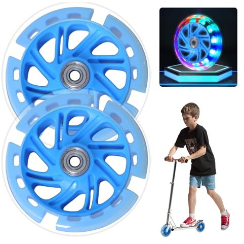 Sporgo 2 Stück Scooter Reifen: 100mm Leuchtende Stunt Scooter Ersatzräder PU LED Rollen, Scooter Räder mit ABEC 9 Kugellager, Scooter Rollen Set für alle Roller mit 100 mm Rädern - Blau