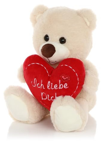 CEJAMA Teddybär Plüschbär mit Herz - Liebevolles Kuscheltier mit Liebes Botschaft Geburtstag, Valentinstag, Muttertag oder Jahrestag - 25 cm