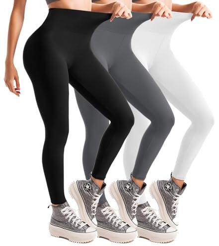 Leafigure Leggings Damen High Waist Leggins Blickdicht für Sport Gym Yoga 3er Pack 3Colors-SM