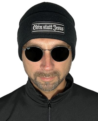No Face No Name Mütze Odin statt Jesus in schwarz I Unisex I bestickter Aufnäher I Beanie Strickmütze Wintermütze