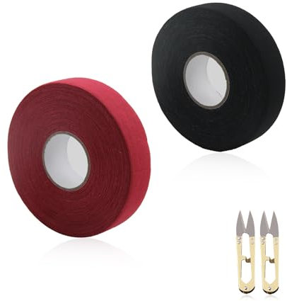 RYAN 2 Stück Sport Tape mit 2 Scheren,2,5 cm X 25 m Griffband Tennisschläger,Selbstklebendes Rutschfestes Hockeyschlägerband,Grip Tape Geeignet für Golf,Tennis,Badminton,Baseball(Schwarz,Rot)
