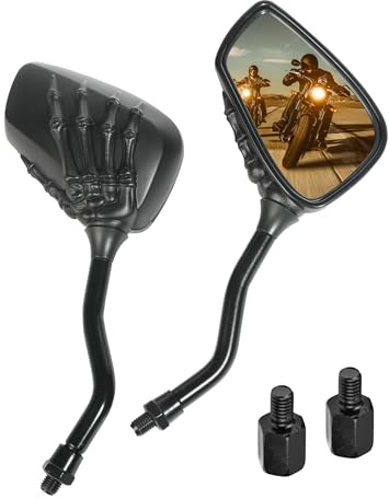 bylikeho Paar Motorradspiegel, universal, 8 mm, 10 mm, Motorrad-Rückspiegel, Autozubehör, Totenkopf-Skelett, Handfahrrad-Spiegel, Rückspiegel für Motorrad, Fahrrad (schwarz)