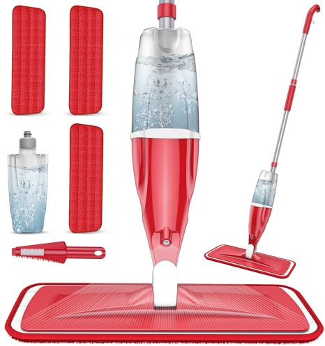Spray Wet Jet Mops for Hardwood Floor Cleaning - EXEGO Microfiber Dry Dust Mop with 3 Washable Pads Flat Floor Mop with Sprayer for Wood Laminate Ceramic Tiles Hardwod
