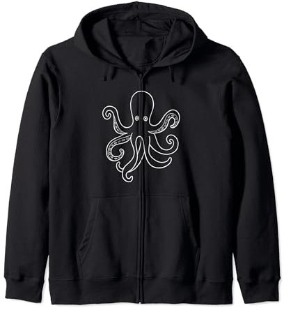 Octopus Outline Octopus Lover Ocean Animal Felpa con Cappuccio