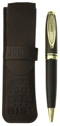 History & Heraldry Bamboo Persönlicher und individueller Kuli Kugelschreiber Stift mit Namen und Spruch Personalisiertes Etui Monogramm-Design persönliches Geschenk (Kuli Jonas)