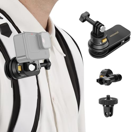 NEEWER Backpack Mount Magnetic Quick Release Strap Clip Compatible with GoPro Hero 13 12 11 10 9 8 DJI Action 4 3 Insta360, Shoulder Bag Belt Strap Mount for POV Video Recording Vlog, GP22