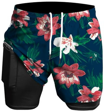 Herren Laufshorts 2 in 1 Shorts Gym Athletic Shorts Outdoor Marathon Workout Trainingsshorts Dunkelgrüne Färberdistel M