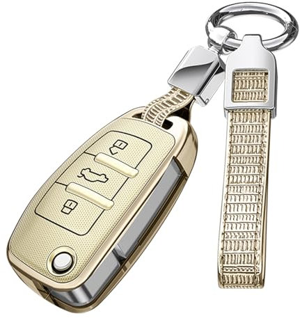 ontto Autoschlüsselhülle, kompatibel mit Audi A1, A3, A4, A5, A6, A6L, A8, Q2, Q3, Q5, Q7, TT, TTS R8, S3, S4, S5, S6, RS3, RS4, RS, ausklappbarer Schlüsselanhänger, glänzend, Schlüsselschutz,
