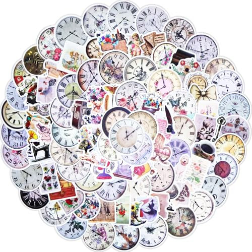 Huaxintoys Nostalgische Uhren Aufkleber, Zifferblatt Vintage Ästhetische Aufkleber, Funny Wasserdicht Zifferblatt Sticker für Skateboard Laptop Wasserflaschen Scrapbook Auto Gepäck (100 Stück)