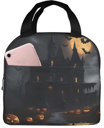 WURTON Bolsa de almuerzo reutilizable con estampado gótico de Halloween, lonchera para trabajo, Bento Cooler Tote Picnic Boxes Bolsas de compras