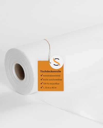 serviettendirekt.de ALLES FÜR DEN GEDECKTEN TISCH PP-Vlies Tischdeckenrolle 110 cm x 40 m, 1 Stück/Rolle, Rollenware, Tischdecke, Tischtuch, wasserabweisend (Weiß PP-Vlies 40m)