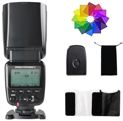 PHOTOOLEX FK580-C Blitz GN60 TTL Flash Speedlite Kompatibel mit Canon DSLR Kameras, 1/20000s High Speed Sync Blitzlicht,2.4G drahtlose Übertragung 0,1-2,7s schnelles Recycling
