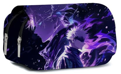 Jiumaocleu Anime JJK Federmäppchen Gojō Satoru Doppelschicht Klappe Reißverschluss Stiftebox Schulbedarf Tragbare Bürobedarf für Jungen und Mädchen, Typ 2