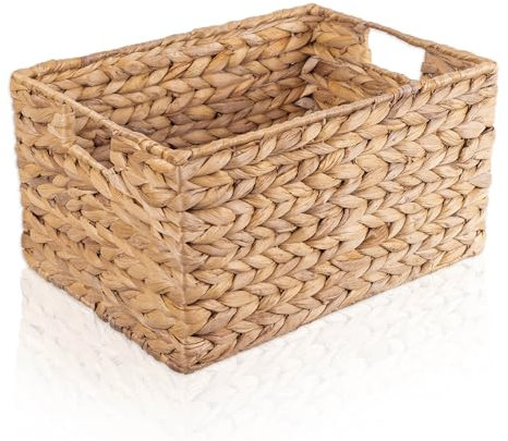 FRIHET Aufbewahrungskorb geflochten aus Wasserhyazinthe rechteckig | Aufbewahrungsbox mit Griffen | Wäschekorb klein, Kleiderschrank Organizer uvm. | versch. Größen (1 Stück, Gr. 3)