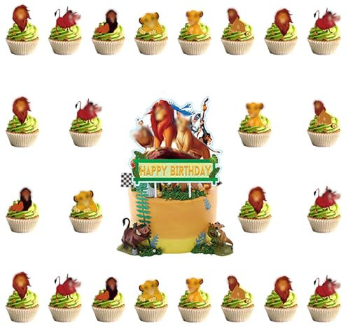 Deco Gateau Lion, 25 Pièces Gateau Lion Anniversaire, Decoration Anniversare Lions, Decoration Gâteau Lion, Happy Birthday Cake Topper, pour Anniversaire Enfants Soirée à Thème
