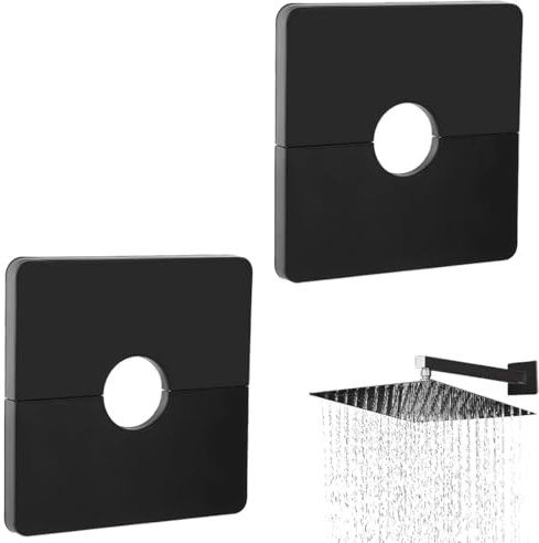 NHQ 2 Pezzi Flangia Divisa da Parete 33mm Coperture Foro da Parete,Quadrate,Autoadesive,Copri Foro Muro,in Plastica ABS,Copertura Decorativa per Tubi,Per Rubinetti,Tubi,Tubi Del Radiatore(Nero)