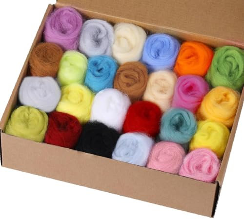 Bangbobi Filz Set: 25 Farben je 10g Filzwolle zum Stricken, Nassfilzen, Trockenfilzen - Märchenwolle zum Filzen und DIY Weihnachtsdeko