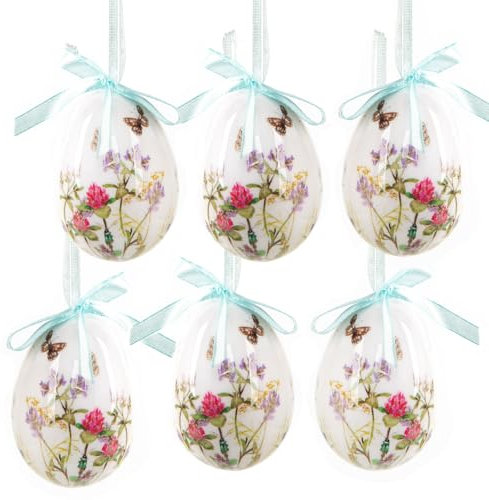 Logbuch-Verlag 6 Plastik Ostereier zum Aufhängen bunt floral Ostern Frühling Deko Osterschmuck hängend 7 cm