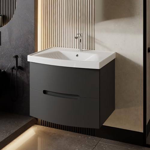 Karen Waschtisch mit Unterschrank Royal | Keramikwaschbecken | Unterschrank | Badmöbel 70 cm | Einbauwaschbecken | Waschtischkombi | Gäste Bad | Badezimmer | Anthrazit