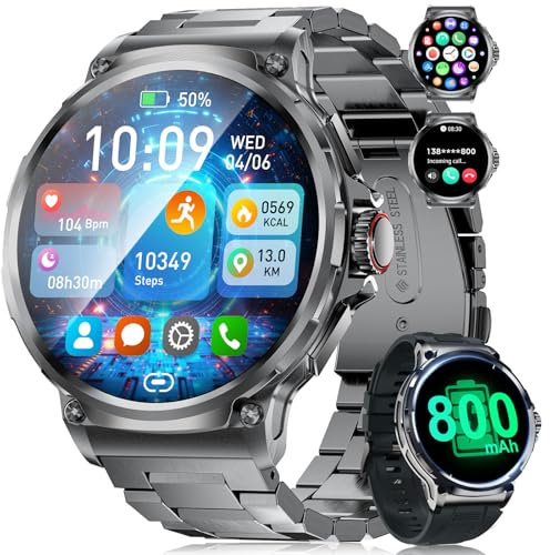 LIGE Montre connectée Homme avec 800 mAh Grande Batterie 1,85″ HD Cadran Rond Bluetooth appels Smartwatch Homme pour iOS Android,Pedometro,Calorie,100+ Modes Sport,Cadran DIY,Noir Acier