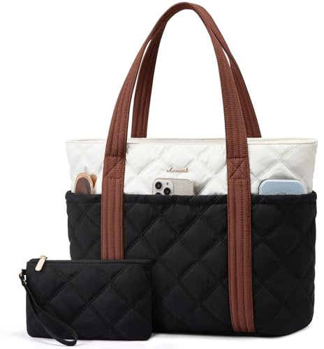 LOVEVOOK Handtasche Shopper Tasche Damen Mittelgroß, Leicht Puffer Tote Bag Arbeitstasche Schultasche mit 15,6 Zoll Laptopfach, Elegant Schultertasche Handbags Women für Uni Büro Arbeit Reisen