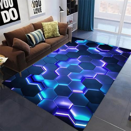 LOMDEM Tapis Gaming Garçons Adolescents LED 3D Géométrie Visuelle Tapis pour Chambre Enfant, Antidérapant Flanelle, pour Salon Chambre Salle De Jeux Tapis De Sol Chaise De Jeu (Style 5,80x120 cm)