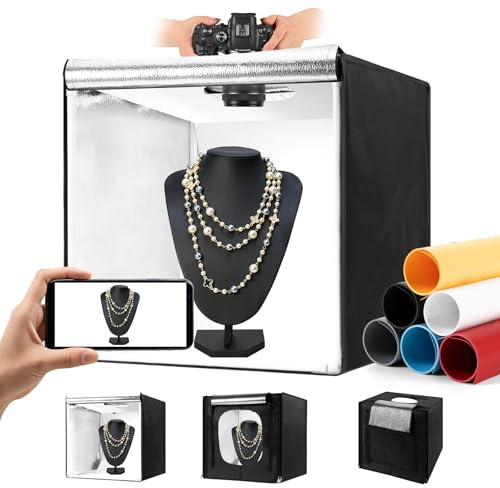 Photo Light Box, Portable 12/16/20/24/32 Inch Photo Studio Light Box, Shooting Tent Kit with 243 Light Beads and 6 Color Backdrops.Lightbox with 3 Stepless Dimming Light Boards for Product Photography