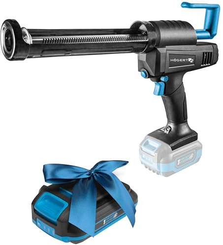 HÖGERT TECHNIK Akku-Kartuschenpresse 18V, 2500 N Auspresskraft, Tropfstopp-System, 300 ml Kapazität, Weicher Griff, Überhitzungsschutz, Ideal für Dicht- und Klebstoffe + PROMO 2,0 Ah Akku