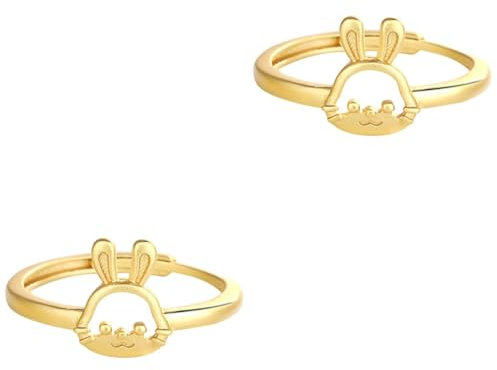 Healvian 2 Stück Einstellbarer Bunny Ring mit Goldener Beschichtung Kreativer Tier Ring für Damen Süßes