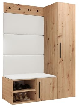 Mirjan24 Garderoben-Set Mapreni II, Schuhschrank + Kleiderhakenbrett + Kleiderschrank Gepolstertes Paneel/Wandpaneel Kleiderhaken Flurgarderobe Wandgarderobe (Artisan Eiche, Soft 017)